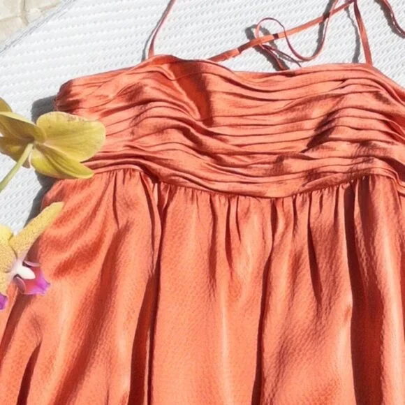 Armani Exchange AX Coral Silk Ruched Bubble/Slip Dress, Size: 4 - Picture 2 of 7